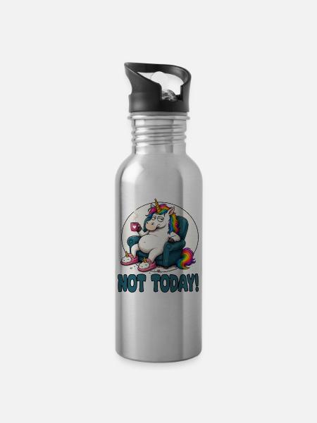Faules Einhorn im Sessel Not Today - Trinkflasche mit integriertem Trinkhalm - Lightsilver