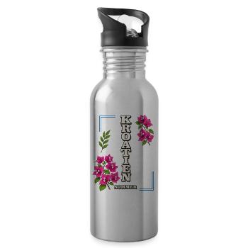 Kroatien Sommer mit Bougainvillea-Blüten - Trinkflasche mit integriertem Trinkhalm - Lightsilver - Rechts