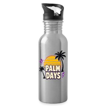 Palm Days – Retro sunset and palm trees - Water bottle with straw - silver - Right