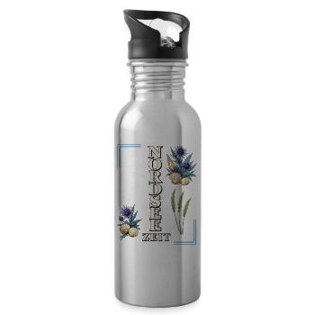 Nordsee Zeit – maritime Küsten liebe mit Disteln - Trinkflasche mit integriertem Trinkhalm - Lightsilver - Rechts