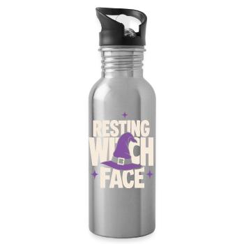 Resting Witch Face Witch Hat - Water bottle with straw - silver - Right