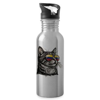 Kolumbianische Katzenflagge Kolumbien - Trinkflasche mit integriertem Trinkhalm - Lightsilver - Rechts