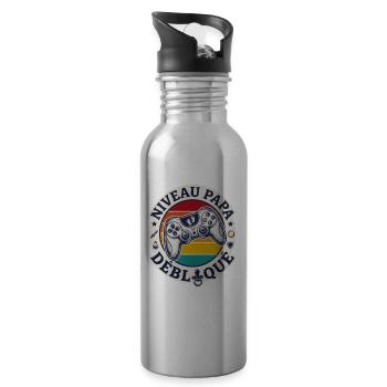 Papa-Level freigeschaltetes Geschenk für zukünftigen Vater - Trinkflasche mit integriertem Trinkhalm - Lightsilver - Rechts