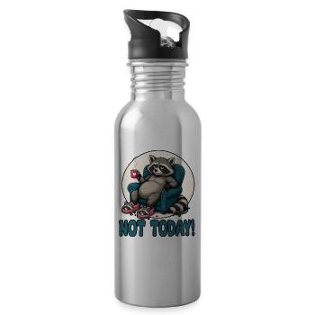 Lazy raccoon on coffee break - Water bottle with straw - silver - Right