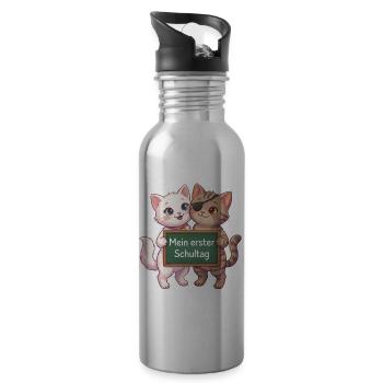 Mein erster Schultag Katzenduo - Trinkflasche mit integriertem Trinkhalm - Lightsilver - Rechts
