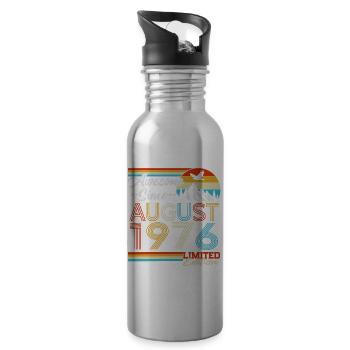 August 1976 Vintage Retro Birthday Gift - Water bottle with straw - silver - Right