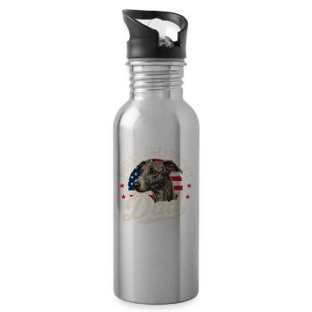 Stolzer Windhund-Vater, Rettungswindhund-Besitzer - Trinkflasche mit integriertem Trinkhalm - Lightsilver - Rechts