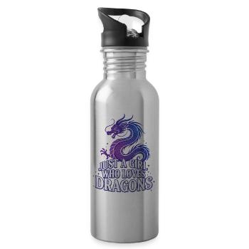 Drachenliebe: Girl liebt Drachen - Trinkflasche mit integriertem Trinkhalm - Lightsilver - Rechts