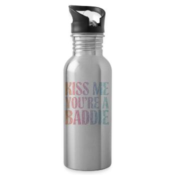 Küss mich du Baddie. - Trinkflasche mit integriertem Trinkhalm - Lightsilver - Rechts