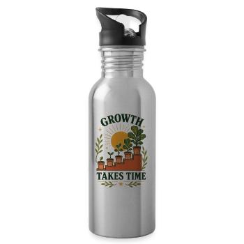 Growth Takes Time – Pflanzen Wachstum Retro - Trinkflasche mit integriertem Trinkhalm - Lightsilver - Rechts