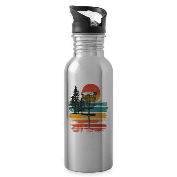 Disc Golf Scheiben Korb Vintage Retro Wald See Mot - Trinkflasche mit integriertem Trinkhalm - Lightsilver - Rechts