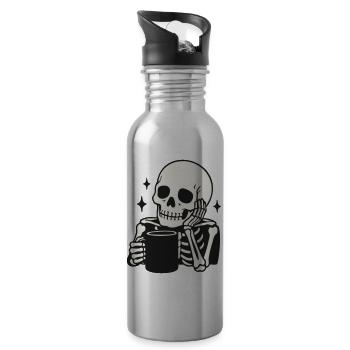 Lustiges Skelett, das Kaffeetasse hält Illustration - Trinkflasche mit integriertem Trinkhalm - Lightsilver - Rechts