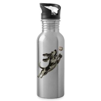 Basset Hound Dog Breed Baseball - Water bottle with straw - silver - Right