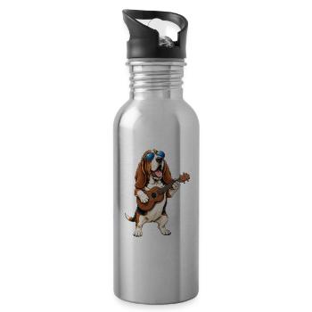 Basset Hound Playing Guitar - Music Dog Dad - Water bottle with straw - silver - Right