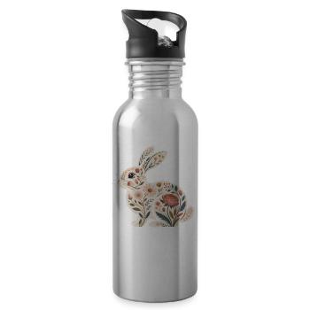 Floral rabbit with plant pattern - Water bottle with straw - silver - Right