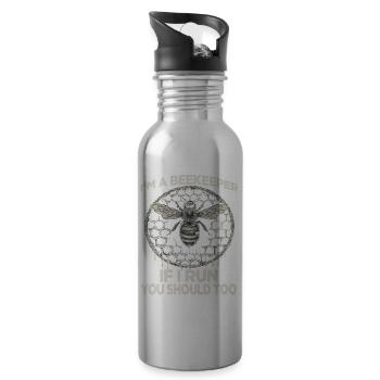 Bee Motif Honeycomb Beekeeper Hat Beekeeper Suit Vintage Beekeeper - Water bottle with straw - silver - Right