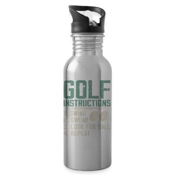 Golf Instructions – Swing, Swearing, Search - Water bottle with straw - silver - Right