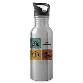 Hiking Vintage Panels - Water bottle with straw - silver - Right