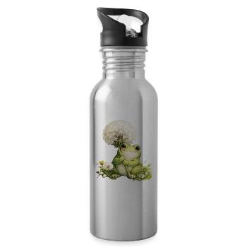 Cute frog with dandelion and flowers for - Water bottle with straw - silver - Right