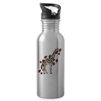 Giraffe in Bloom with Roses - Water bottle with straw - silver - Right
