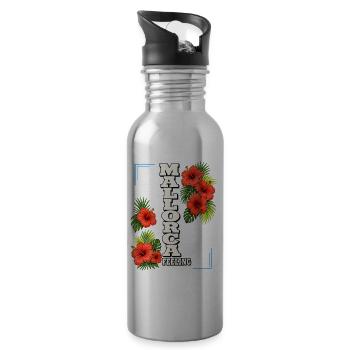 Mallorca feeling with hibiscus & tropical leaves - Water bottle with straw - silver - Right