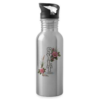 Sylt Brise mit Wildrosen und Nordsee-Flair - Trinkflasche mit integriertem Trinkhalm - Lightsilver - Rechts