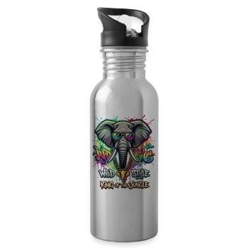 Graffiti Elephant: King of the Jungle - Water bottle with straw - silver - Right
