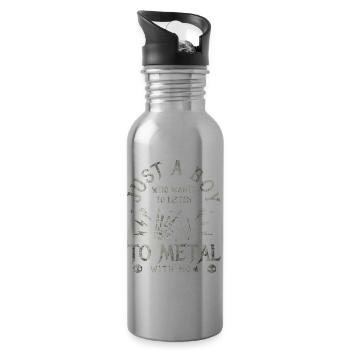 Metal Mom Baby Boy Gift Rock - Trinkflasche mit integriertem Trinkhalm - Lightsilver - Rechts