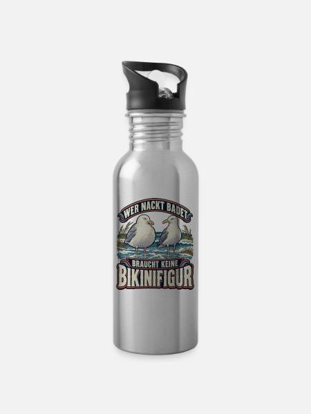 Wer nackt badet Bikinifigur Möwe - Trinkflasche mit integriertem Trinkhalm - Lightsilver