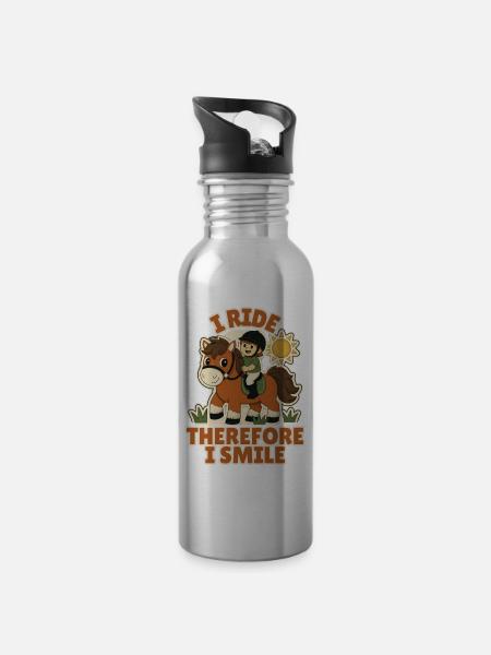 Kinder Reitsport - Trinkflasche mit integriertem Trinkhalm - Lightsilver