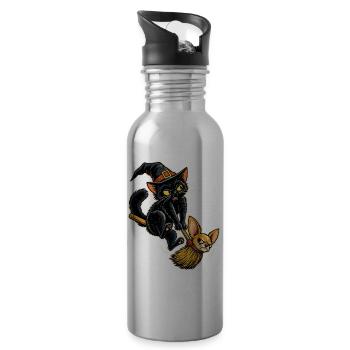 Katzenmagie auf Hexenbesen - Trinkflasche mit integriertem Trinkhalm - Lightsilver - Rechts