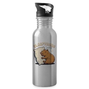 Sleepybara Capybara Umarmt Kissen Schlafmütze - Trinkflasche mit integriertem Trinkhalm - Lightsilver - Rechts