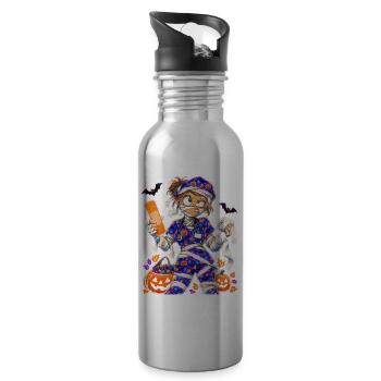 Halloween Krankenschwester Mumie in bunten Scrubs - Trinkflasche mit integriertem Trinkhalm - Lightsilver - Rechts