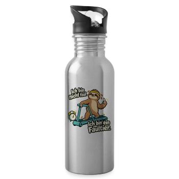 Faultier Spruch: Ich bin nicht faul - Trinkflasche mit integriertem Trinkhalm - Lightsilver - Rechts