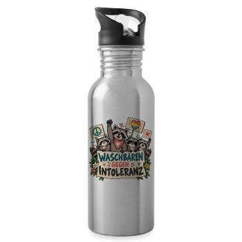 WASCHBÄREN GEGEN INTOLERANZ - Trinkflasche mit integriertem Trinkhalm - Lightsilver - Rechts