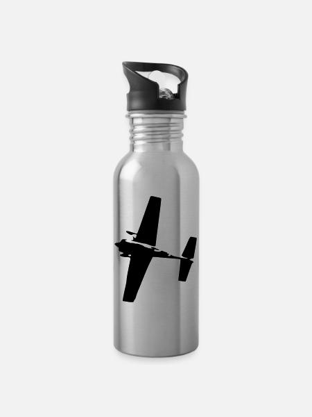 Airrace Flieger - Trinkflasche mit integriertem Trinkhalm - Lightsilver