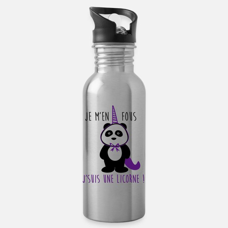 je m'en fous je suis une licorne,panda - Gourde avec paille intégrée - argent clair