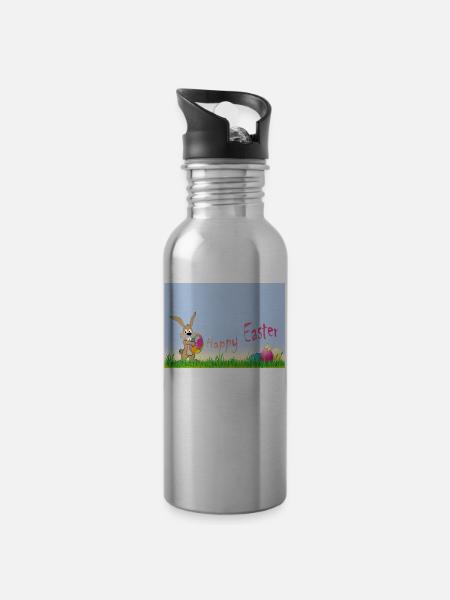 Frohe Ostern - Trinkflasche mit integriertem Trinkhalm - Lightsilver