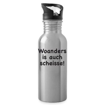 Woanders is auch scheisse! - Trinkflasche mit integriertem Trinkhalm - Lightsilver - Rechts