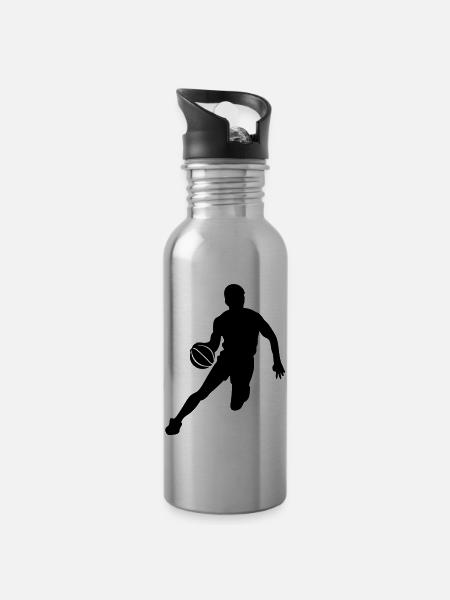 Basketball #6 - Water bottle with straw - silver