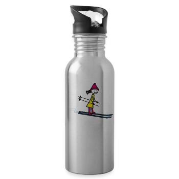 Ski girl - Water bottle with straw - silver - Right