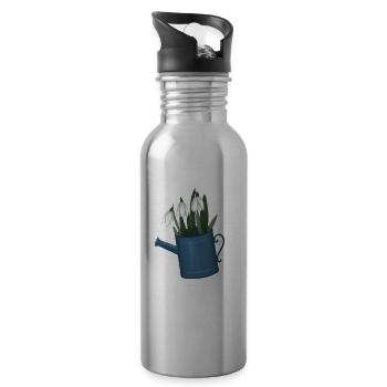 Snowdrop, spring, watering can, garden - Water bottle with straw - silver - Right