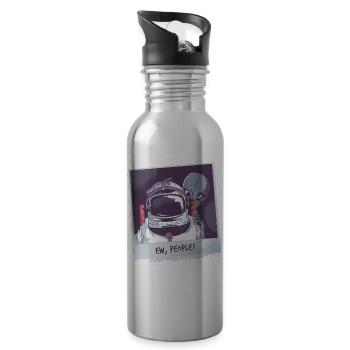 Aliens und Astronaut - Trinkflasche mit integriertem Trinkhalm - Lightsilver - Rechts