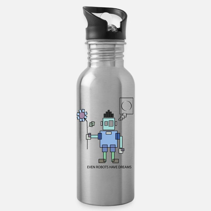 Roboter - Trinkflasche mit integriertem Trinkhalm - Lightsilver