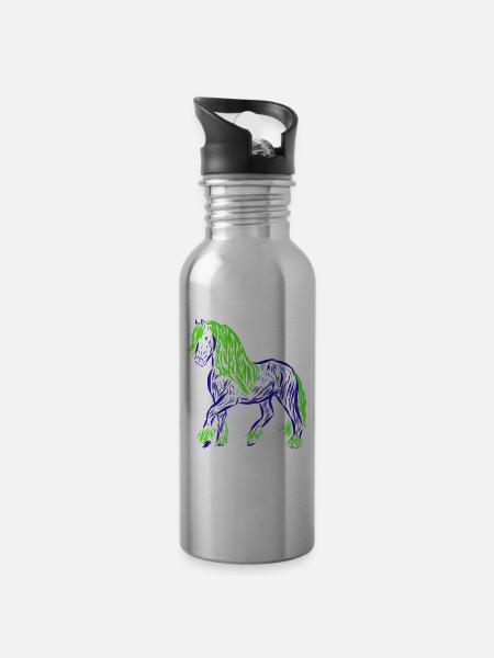 Pferd - Trinkflasche mit integriertem Trinkhalm - Lightsilver