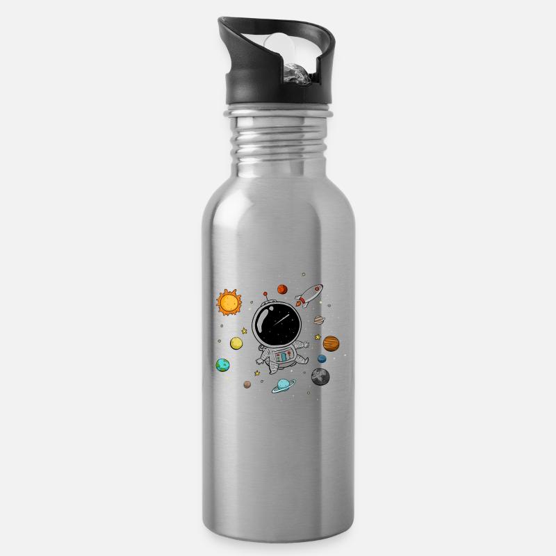 Kleiner Astronaut im Weltall - Doodle - Trinkflasche mit integriertem Trinkhalm - Lightsilver