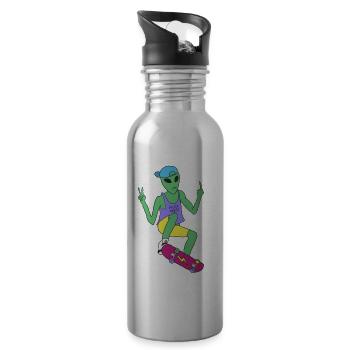 Skateboarding Alien - Trinkflasche mit integriertem Trinkhalm - Lightsilver - Rechts