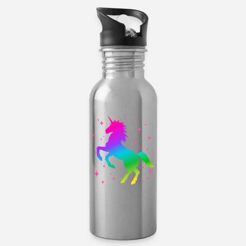 Einhorn Sterne - Trinkflasche mit integriertem Trinkhalm - Lightsilver