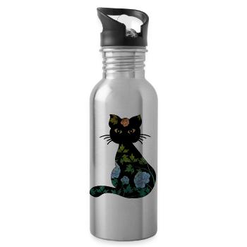 Le chat - Gourde avec paille intégrée - argent clair - Droite