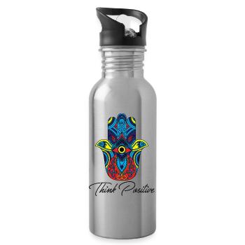hamsa hand fatima yoga think positive Geschenk - Trinkflasche mit integriertem Trinkhalm - Lightsilver - Rechts